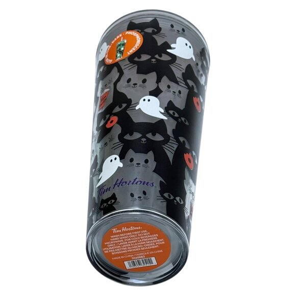 Tim Hortons TumblerHalloween Black Cats Glow in Dark 24 oz 2025  Limited Ed NEW - Picture 5 of 11